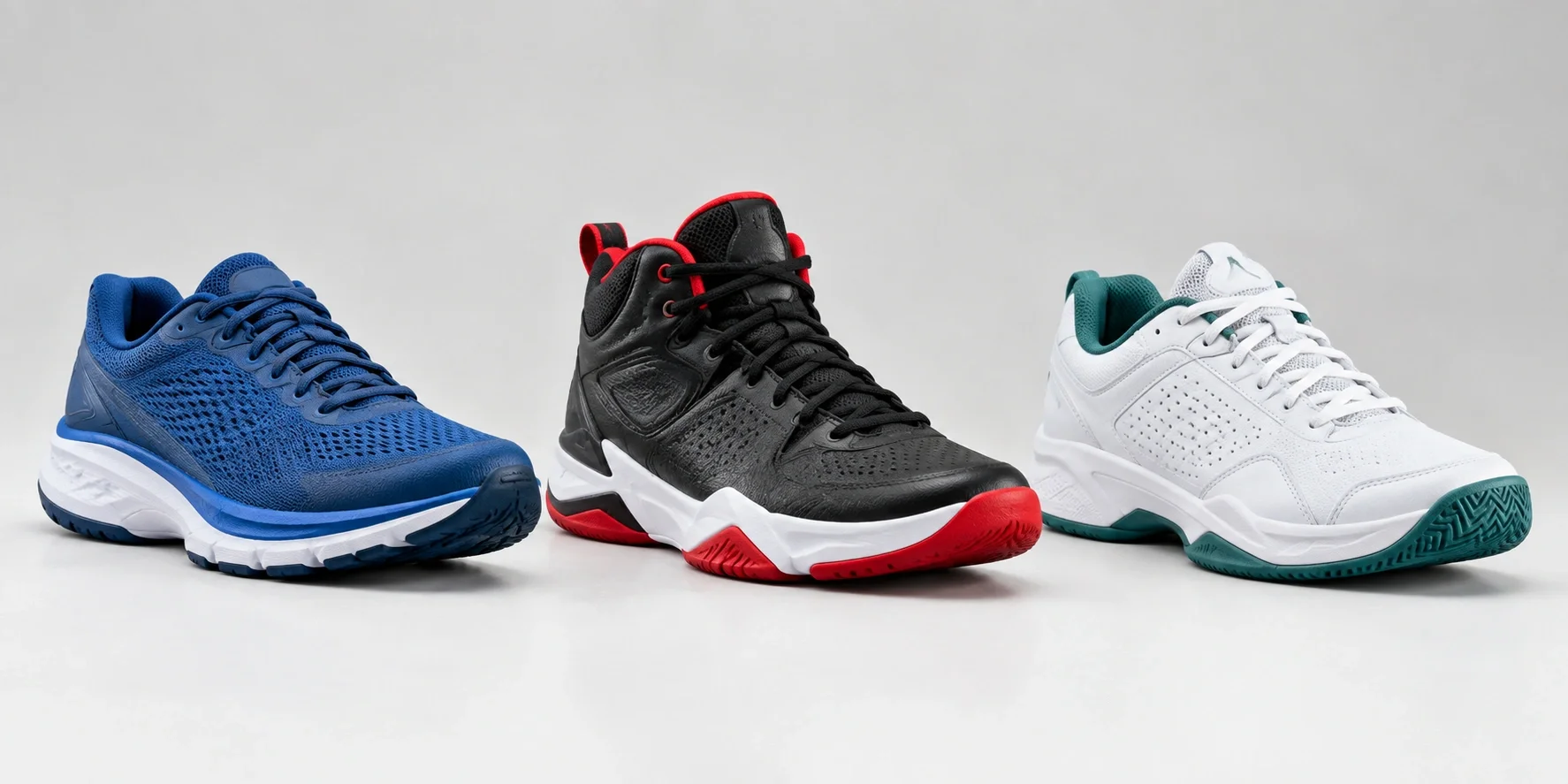 Athletic shoes including running, basketball, and tennis footwear