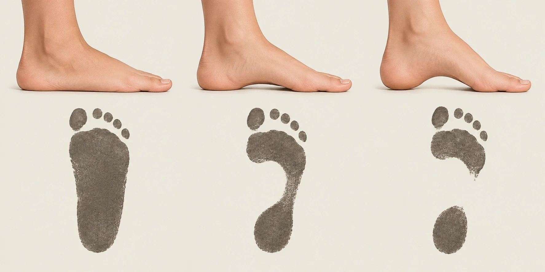 Different foot types including flat feet, neutral, and high arches